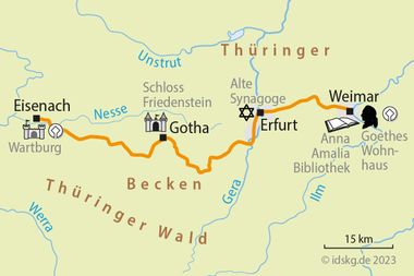 Thuringia cycle map the short Eisenach to Weimar route