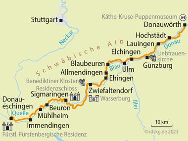 Radkarte Deutsche Donau Quelle bis Donauwoerth