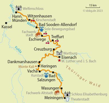 Cycle map Werra Classic Meiningen to Hann. Muenden