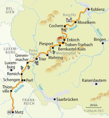 Moselle Cycle Map Metz to Koblenz