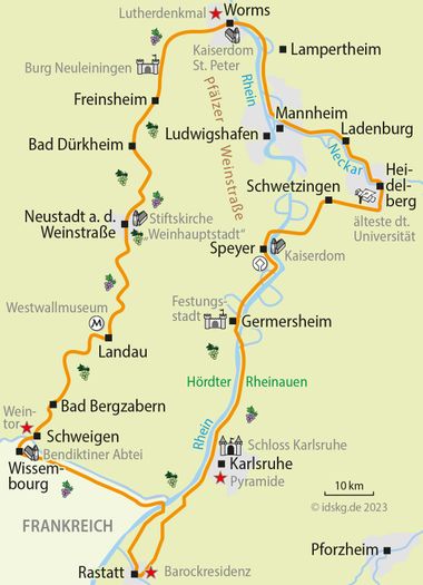 Cycle map Pfaelzer Wine Route and Rhine