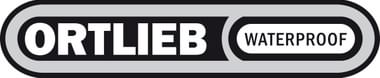 Black and white ORTLIEB logo with the word 'WATERPROOF' in an oval badge on the right side.