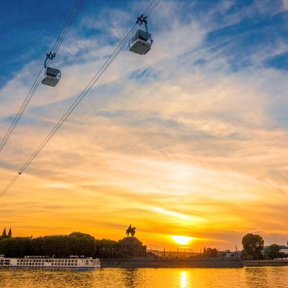 Cable car Deutsches Eck Koblenz at sunset