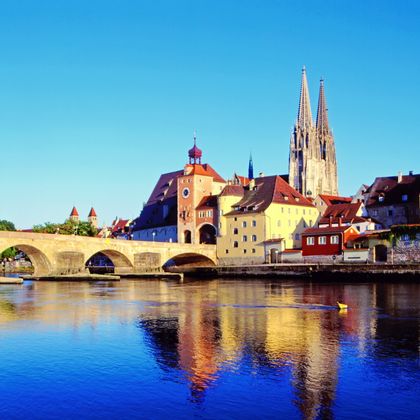 Stone bridge and cathedral Regensburg
